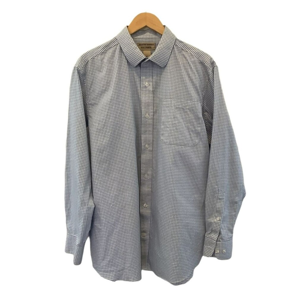 Duluth Trading Wrinkle Fighter Relaxed Fit Blue White Check Long Sleeve L